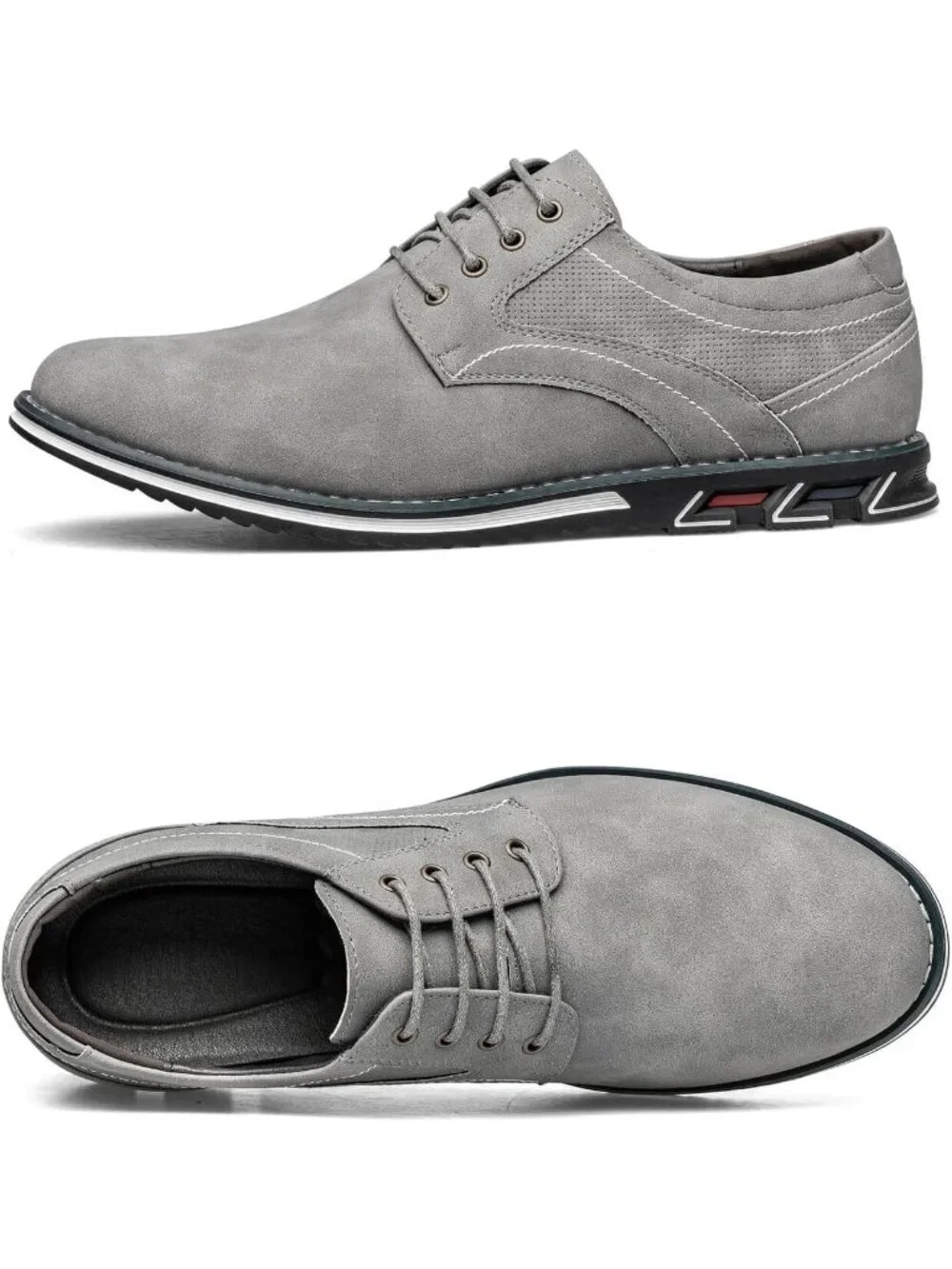 Men's Grey Superior Flexural Leather Casual Business Oxford Derby Dress Shoes
